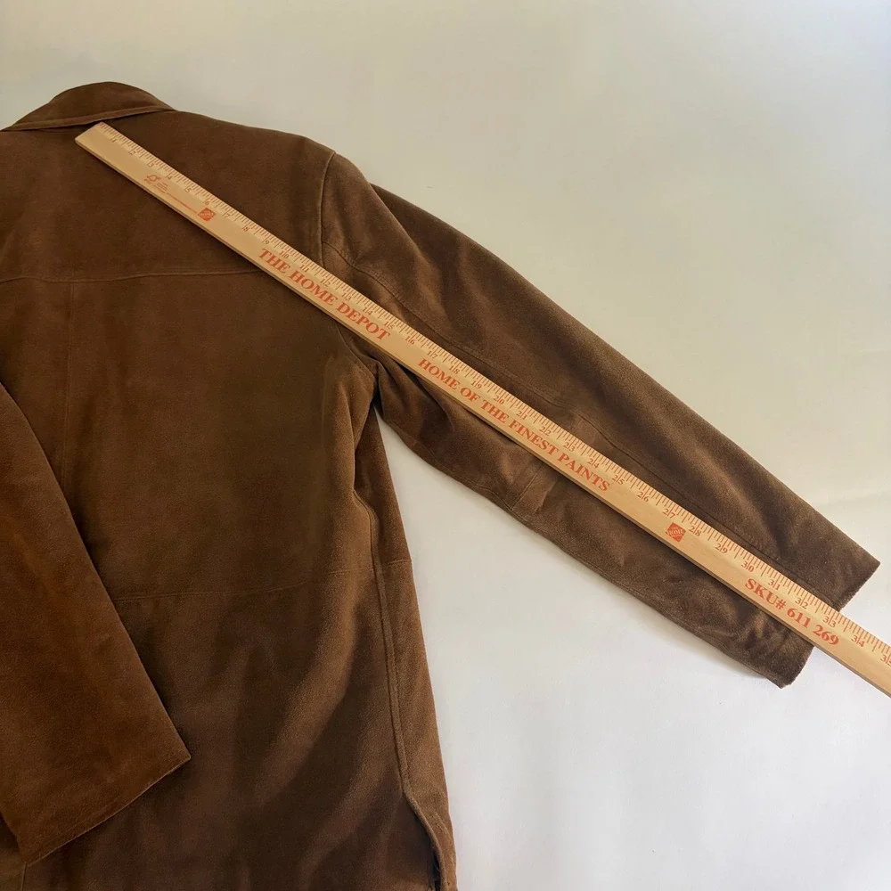 J.Crew Suede Leather Car Coat Mens Medium Brown Quilted Lined Button Jacket